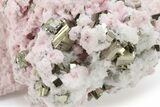 Cubic Pyrite and Quartz Crystals on Rhodochrosite - Peru #240648-1